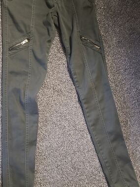 Olive Moto-Style Zip Skinny Pants